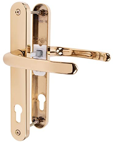 JCP PRO uPVC Door Handle Pair Set Sprung 92 PZ 92mm, Backplate 246mm x 32mm (215mm Screw Centres, Polished Gold)