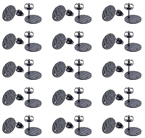 UNICRAFTALE 40 Stück Ionenplattierung 304 Edelstahl Ohrstecker Mit Ohrring Verschlüssen Schwarz Hypoallergen Ohrstecker Strukturiert Flach Rund Ohrstecker Für DIY Schmuckherstellung Loch 1.4 mm