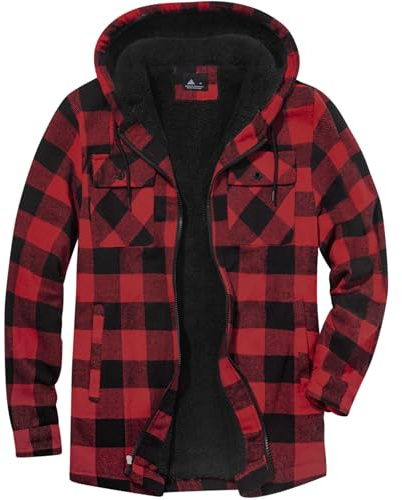 JACKETOWN Giacca Uomo in Pile Con Cappuccio Camicia in Flanella a Quadri Giacca Intermedia Calda E Imbottita Giacca Casual Con Tasche Ideale per Autunno E Inverno