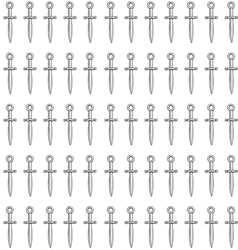 JKJF 100 Stück Dolchform Charms Anhänger Metall Messer Anhänger Schwerter Charms Baumeln für DIY Ohrring Halskette Armband Schmuck - Antik Silber