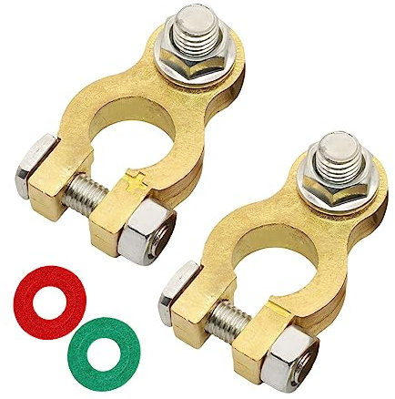 CGEAMDY 2 Pezzi Terminali Morsetti Di Batteria, Connettori Terminali Batteria Auto, Ottone Positivi Negativi Connettori Morsetti Batteria, Connettore a Morsetto Terminale per Auto, Camion, Barche