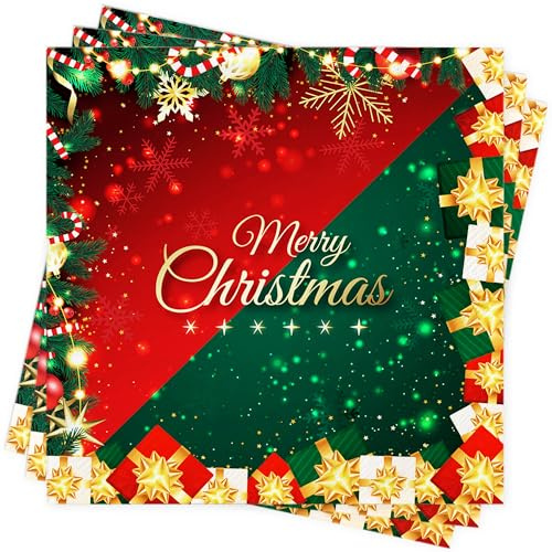 BUSCANDO Servietten Weihnachten 40Stück Weihnachts Serviette Tischdeko Weihnachten Deko Weihnachtsservietten Fröhliche Weihnachten Rot Servietten Christmas Napkins Papierservietten 33x33cm