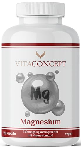 VITACONCEPT Magnesiumoxid 360 Kapseln 660mg davon 400mg Elementares Magnesium pro Kapsel Hochdosiert Jahresvorrat Vegan in Deutschland Produziert