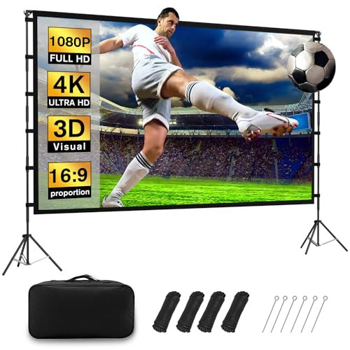 Projector Screen Outdoor, Projector Screens with Stand Portable 120 Foldable Projection Screen, KSAN 10 Feet Indoor Home Theater Movie-Screen with Carrying Bag for Backyard Movie Night, Party, Games