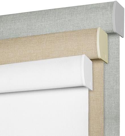 BERISSA Cordless Blackout Roller Shades for Windows,Free-Stop Linen Fabric Windows Blinds with Cassette Valance,Thermal Insulated UV Protection Roller Blinds for Home Office. White.80 W x 48 H