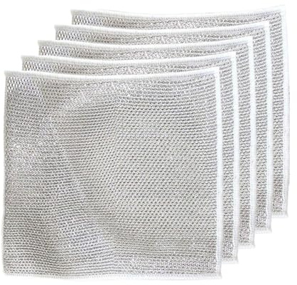 HTU 5/10/20Pcs Multifunctional Non-Scratch Wire Dishcloth Double Layer Non-Scratch Wire Dishcloth Wire Dishwashing Rags for Wet and Dry Scrubs & Cleans for Sinks Counters Stove Tops