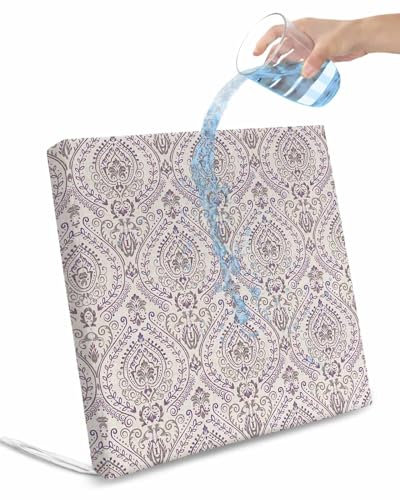 Generisch Kissen,Boho Tribal Flower 4er-Pack wasserdichte Kissenbezüge mit Bändern, Outdoor-Terrassenstuhl-Sitzkissen-Schonbezüge, Ersatz, Retro, modern, abstrakt, lila Blumenmuster, 61 x 61 x 10 cm