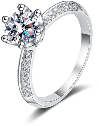 KnSam 14 Karat 585 Weißgold Diamantring, 0.5ct Labor Erstellt Diamant Solitärring Klassiker Rund Design, 14K Gold Trauringe Echter Schmuck für Damen, Gr.47 (15.0)