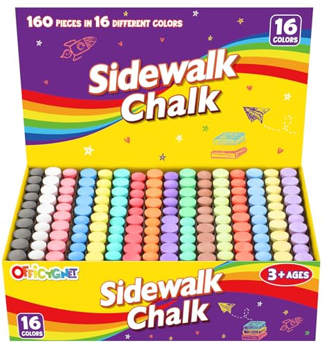 160 PCS Sidewalk Chalk for Kids, Giant Box Non-Toxic Jumbo Washable Chalk Set in 16 Colors, Bulk Chalks for Toddler Outdoor Toys and Game, Art Paint on Chalkboard, Playground, School Class Supplies