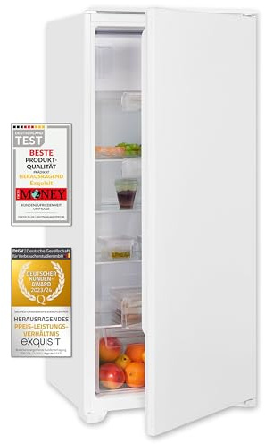 Exquisit EKS201-4-E-040E Einbau-Kühlschrank - 181L - 4-Sterne Gefrierfach | Schlepptürmontage, 122,5er Nische, leise 39 dB, LED-Licht, Türalarm, 4 Glasablagen, 3 Türfächer, weißes Einbaugerät