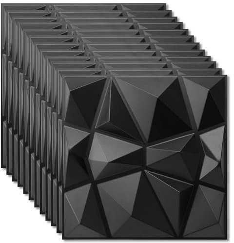 FENGQQKJ 3D Wandpaneele 3D Paneele PVC Platte 3D Wandpaneele 3D Wall Panels Fassadenverkleidung Deckenplatten Gaming Wall Panels Paneele Tapete Schwarz für Wohnzimmer, Schlafzimmer 12 Stück