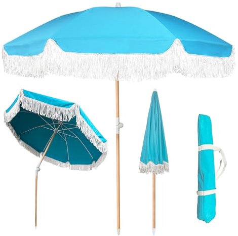 Ggipxalatyr Sombrilla Jardin con Flecos,sombrilla Portátil con Bolsa De Transporte,sombrilla Antiviento Playa con Ancla, Protección UV 50 Parasol Patio para Playa Patio Piscina,diámetro De 200 Cm