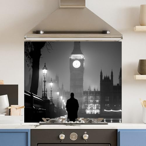 Toughened 6mm Glass Kitchen Splashback 90 x 75cm Monochrome BigBen - Polished Heat Resistant Back Splash for Cookers Hob