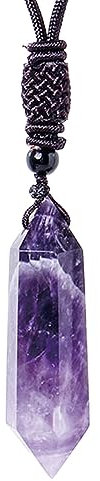 Ruhnjyg Amethyst Crystal Necklace - Hand-woven Amethyst Double-pointed Column Pendant, Crystal Stone Point Necklaces, Crystal Tower Energy Necklace For Men Women Christmas