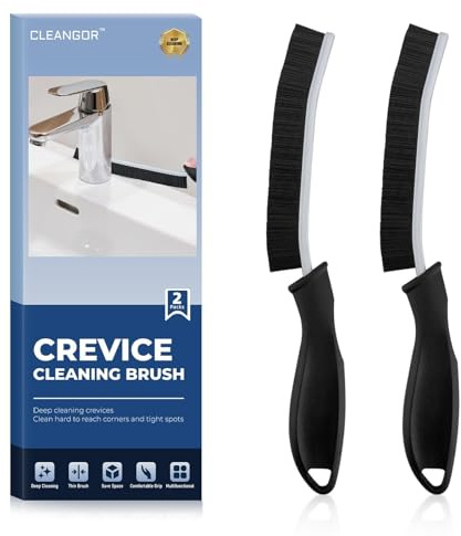 Cleangor Cepillo Juntas, Cepillo de Limpieza de Grietas con Mango Ergonómico, Cepillo Limpieza Hogar, Cepillos Cerdas Duras, Adecuado para Inodoros, Cocinas y Ranuras de Ventanas (2, Negro)