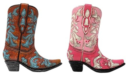 Mini Cowboy Boot 2-Color Set - Resin Faux Leather Decorative Boot Figurine