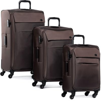 FERGÉ Kofferset Weichschale 3 teilig leicht Calais Reisekoffer Trolley-Set (Handgepäck, L, XL) 3er Set Stoff-Koffer Roll-Koffer 4 Rollen Stretch-Flex café