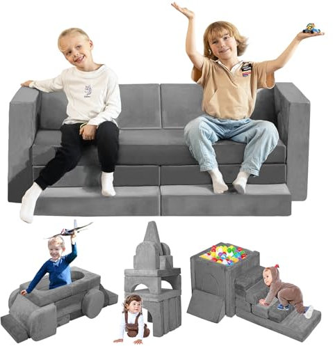 Gilire 18PCS Spielsofa Kindersofa, Modulares Schaumstoff Bausteine Sofa für Kinder, 1000+ DIY Kreativ Couch mit Rutsche & Treppe, Schlafsofa & Kuschelecke für Kinderzimmer, Spielen und Schlafen