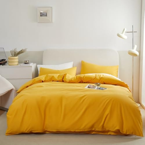 HAIBA Bettwäsche Bettbezug 160 x 210 cm Einfarbig für Einzelbett | dunkelgelb 100% Baumwolle Bettbezug -Atmungsaktive weich kuschelig Bettbezüge mit Verdecktem Reißverschluss