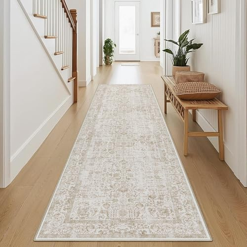 HUGEAR Marron Tapis Couloir Lavable en Machine Tapis de Passage Cuisine Chambre Adulte Tapis Couloir Long 60x240cm Doux Vintage Descente de Lit AntidéRapant Decoration Chambrel Mangerd