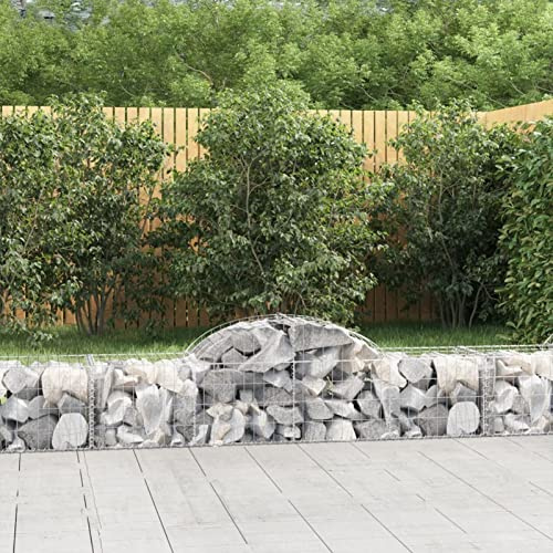 Tidyard Gabion Baskets, Arched Gabion Baskets,Garden Mesh Wire Cages Steel Stone Basket Garden Decor Wall Partition,Outdoor Retaining Wall, 200x50x40/60 cm Galvanised Iron