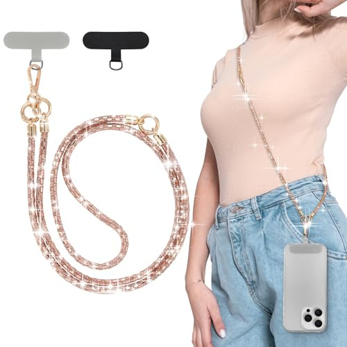 EspZanthic Lanière de Téléphone avec Dragonne, Bling Cordon Universel pour Portable, Tour de Cou Smartphone Sangle Attache, Sangle Téléphone en Bandoulière x 1, Dragonne x1,Patch x2