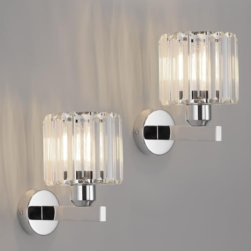 ANWIO Wall Lights,Bedroom Wall Lights,Silver Wall Light for Living Room,E27 Wall Light Shade Ceiling,Morden Crystal Wall Ceiling Light, Indoor Crystal Wall lamp(2 PCS,E27 Base,NO Bulbs)