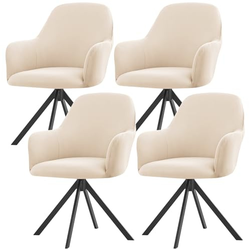 ZRCYXDW Fundas para Sillas De Comedor con Brazos, Impermeable Comedor Sillas Cubiertas con Brazos Respaldo Elástica Giratoria Brazos Respaldo Cubiertas Sillas Estilo Nórdico-Blanco Crema-Pack de 4