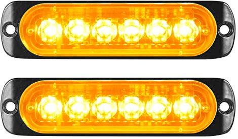 YOJZMA 2Pcs Luce stroboscopica emergenza, 6 LED Ambra Luce lampeggiante | Montaggio a Superficie Luci segnalazione emergenza, 9 modalità, 12V-24V, per Veicoli Costruzione, Camion, Fuoristrada
