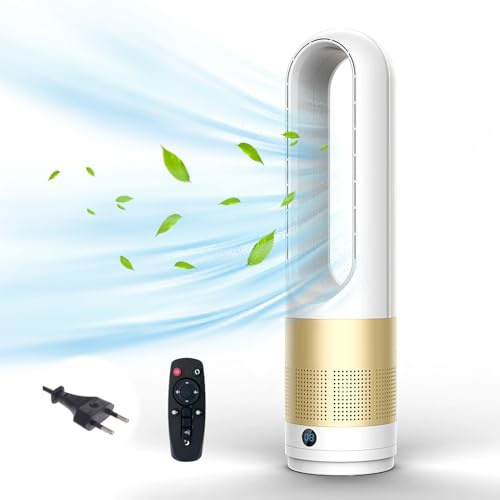 Ventilatore a colonna da 56 cm, ventilatore senza pale, silenzioso, torre da ufficio, cronometrio 8 ore, oscillante a 80 gradi, con telescopio, ventilatore a colonna per soggiorno e camera da letto