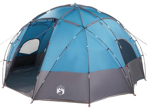 vidaXL 8-Personen Kuppelzelt in Blau und Grau, aus Polyester und Fiberglas, wasserdicht. Großes Zelt für Outdoor-Camping mit klappbarem Design, Reißverschluss, mattem Finish und inklusive Tragetasche