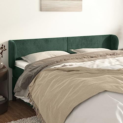 Mandloder Dunkelgrün Samt Kopfteil mit Ohren, 163x23x78/88 cm, Höhenverstellbar, Robustes Design für Schlafzimmer, Klassisches Wandkissen