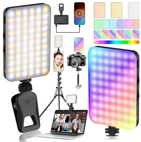 91 LED Portable Charger Selfie Light Video Conference Lighting | with Clip & Camera Tripod Adapter, Rechargeable 2000mAh, CRI 96+, 4 Light Modes, for Phone iPhone Webcam Laptop Makeup