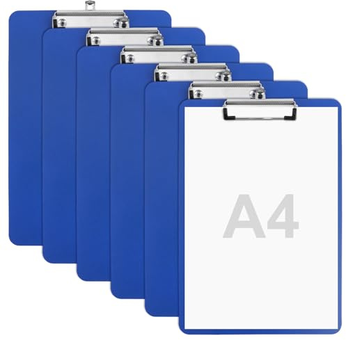 6 Piezas Portapapeles Rigido con Pinza A4, Clip de Escritura A4, Tablero para Carpetas, Tableros con Pinza, Carpeta de Plástico con Ganchos Retráctiles, para Oficina, Hospital, Aulas (Azul Marino)