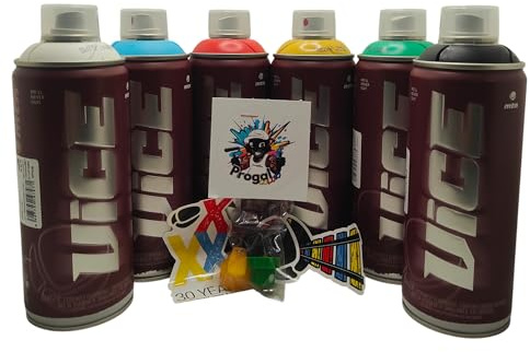 PROGAL COLORS Miami Vice - Confezione da 6 flaconi spray per graffiti + 3 ugelli (6 flaconi da 400 ml, alta pressione