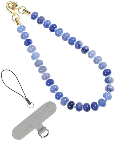YXSIAST Phone Charm, Natural Stone Beaded Healing Phone Wrist Strap with Tether Tab, Hands-Free Wristlet Strap Lanyard (Blue Aventurine)