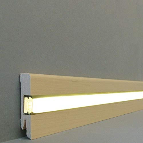 LED | Licht Fuß- u. SockelleistenLübeck16.61.5L | LED Sockelleiste | Lichtleiste | Inklusive weißer Abdeckung| Profisockelleisten- Ahorn lackiert