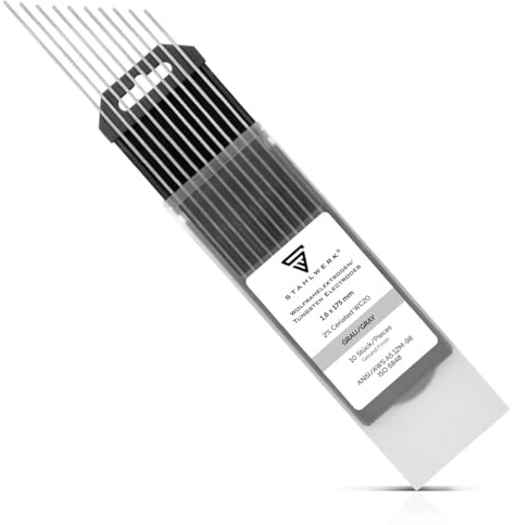 STAHLWERK Wolframelektroden WIG WC20 Grau Ø 1,6 x 175 mm, 10 Stück, stabil | Langlebige und belastbare Schweißelektroden für Stahl, Edelstahl, Alu und Kupfer, universell für alle gängigen WIG-Geräte