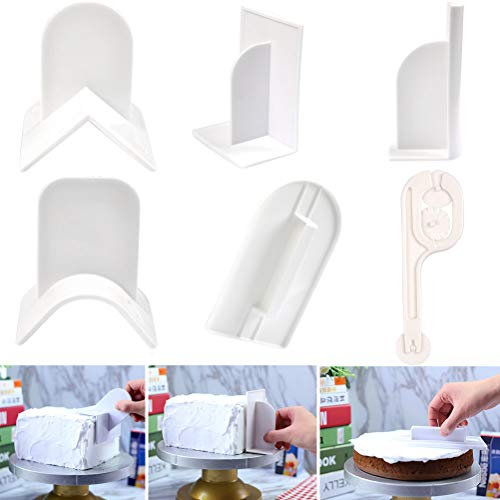 FOCCTS Set di 6 Strumenti per Lisciare Torte goffrate/Bordo Tondo/Bordo affilato per Decorazione di Torte, per Fondente, Fondente, Zucchero, Crema di Burro, glassa