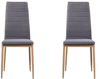 Miroytengo Pack 2 Sillas Comedor Cocina Salon Estilo Moderno Tela Color Gris Patas Metal Efecto Madera 98x42x48 cm