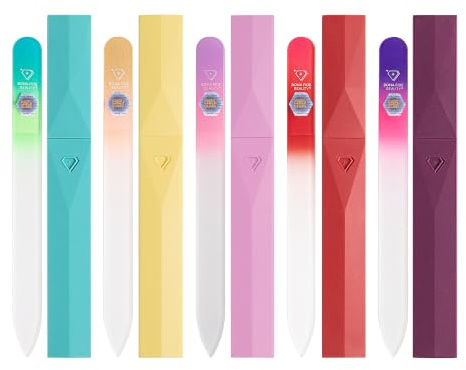 Bona Fide Beauty Set aus tschechischen Glasnagelfeilen, 5-teilig mit Etuis | Echte tschechische Glasfeilen für Naturnägel – waschbares und wiederverwendbares Maniküre-Instrument, hergestellt in der EU