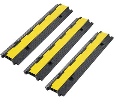 CREWORKS Floor Cable Protector Ramp 3 Pack Heavy Duty 2 Channel Cable Cover | 5T Rubber Cable Ramp for Hoses, Wires & Extension Leads, Anti-Slip Vehicle Pedestrian Cable Protection for Indoor Outdoor Use