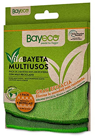 Bayeco - Vitabayeta multiuso - Panno in microfibra ecologico realizzato con il 53% di filato riciclato - Massima pulizia solo con acqua - 45 x 35 cm - Confezione multiuso da 2 pezzi