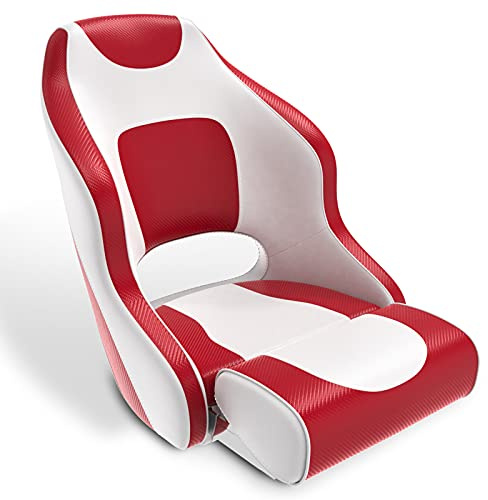 Leader Accessories Zweifarbiger Captains Schalensitz Bootssitz Premium Sport Flip Up Boot Sitz (Modell C - Weiß/Rot) | Sport-Klappsitz, ergonomisches Design, Kompressionsschaumpolsterung
