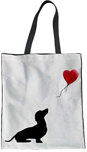 Biyejit Canvas-Tragetasche, Handtasche, Freizeit, Schule, Baumwolle, Einkaufstasche für Damen und Mädchen, Dackel, 42 x 34 1.5cm