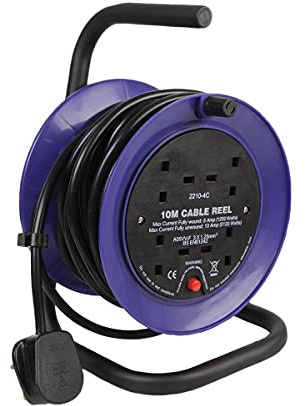 Ex-Pro 4 Gang Mini Open Cable Reel Extension Lead with Handle and Thermal Cut Out, 10m, Blue