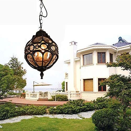 Vintage Pendant Lights Outdoor Waterproof Ceiling Lights Industrial Aluminum Glass Hanging Chandelier Lighting E27 Retro Spherical Glass Lantern Pendant Lights Adjustable for Villa, Yard