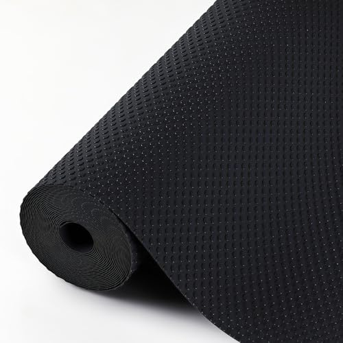 Hersvin Drawer Liners Shelf Mats 70cmx500cm Kitchen Cabinet Shelves Non Adhesive Protective Lining EVA Plastic Oil-proof Non Slip Cupboard Shelving Protector (Black Dot)