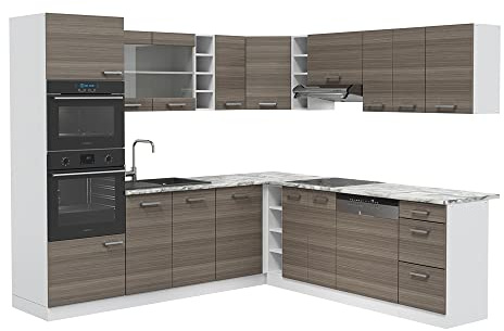 Vicco Eckküche R-Line, Edelgrau, 247 x 60 cm, AP Marmor, für Flexible Anordnung und modulare Erweiterung