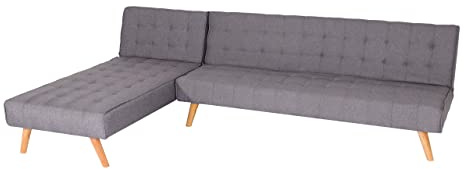 Mendler Ecksofa HWC-K38 Liegefläche, Links/rechts 256cm Stoff - hellgrau | Sofa, Klappsofa, Massivholz, MVG